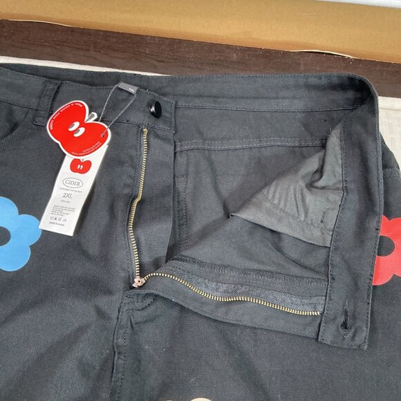 Cider Women's Size 2XL Black Wide-Leg Pants Colorful Flower Print - Picture 5 of 10